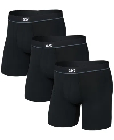 Saxx Men's 3pk. Essential Cotton Logo Boxer Briefs In Black