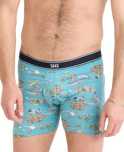 Saxx Men's Daytripper Relaxed-fit Moisture-wicking Printed Boxer Briefs In Beach Or Bust-reef Blue