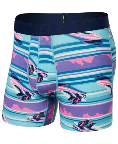 Saxx Men's Droptemp Cooling Cotton Slim Fit Boxer Briefs In Jetski Stripe- Pool
