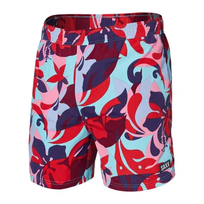 Saxx Men's Go Coastal 2n1 Classic Swim Volley Short With Liner In Tropic Lens-red