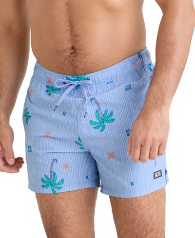Saxx Palm Tree Striped Stretch Swim Short In Baby Blue