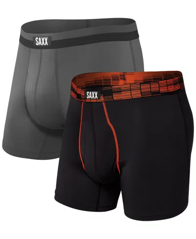 Saxx Men's Sport Mesh Slim Fit Boxer Briefs – 2pk In Black Digi Dna,graphite