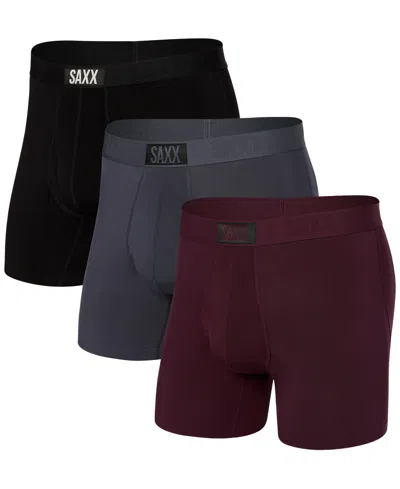 Saxx Men's Ultra Super Soft Relaxed Fit Boxer Briefs – 3pk In Burnt Plum,turbulence,blk