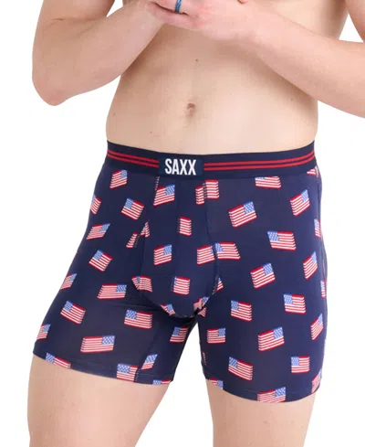 Saxx Men's Ultra Super Soft Relaxed-fit Moisture-wicking Printed Boxer Briefs In Stars And Stripes- Navy