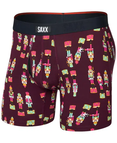Saxx Men's Vibe Xtra Slim-fit Printed Boxer Briefs In Burgundy