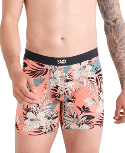Saxx Men's Vibe Xtra Slim-fit Printed Boxer Briefs In Hibiscus Jungle-coral