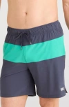 Saxx Oh Buoy 2n1 5-inch Volley Swim Trunks In India Ink/peacock