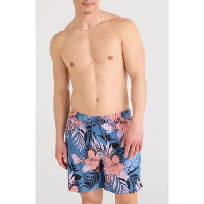 Saxx Oh Buoy 2n1 7-inch Swim Shorts In Hibiscus Jungle-blue