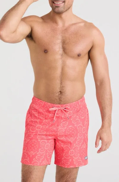Saxx Oh Buoy 2n1 7-inch Swim Shorts In Pineapple Brocade-hibiscus
