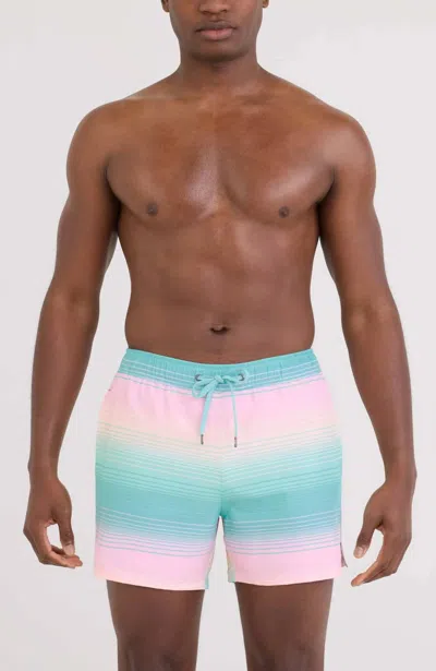 Saxx Oh Buoy 2n1 Volley Swim Trunks In Hazy Stripe Aqua In Multi