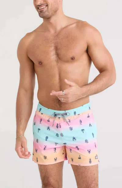 Saxx Oh Buoy 2n1 Volley Swim Trunks In Summer Ombre In Animal Print
