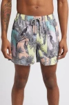 Saxx Oh Buoy 2n1 Volley Swim Shorts In Aviary Multi In Blue