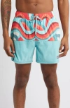 Saxx Oh Buoy Stripe 2-in-1 Hybrid Shorts In Giant Wave/ Sea Foam