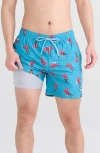 Saxx Oh Buoy Stripe 2-in-1 Hybrid Shorts In Shrimp Cocktail-blue Moon