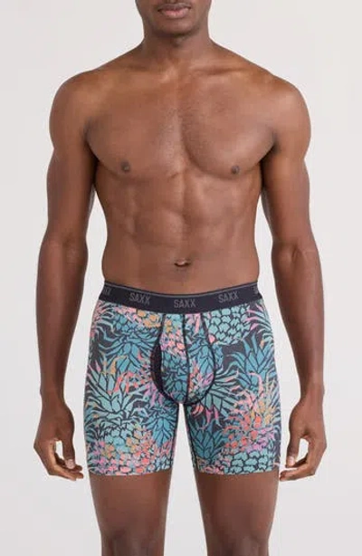 Saxx Quest Quick Dry Mesh Slim Fit Boxer Briefs In Pineapple Patch-mult