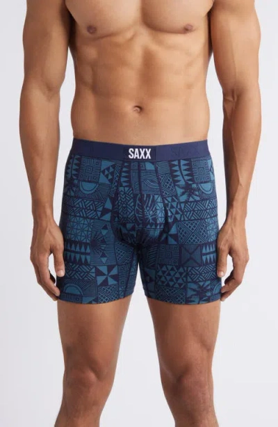 Saxx Ultra Super Soft 2-pack Relaxed Fit Boxer Briefs In Beachy Woodblocks/ Navy