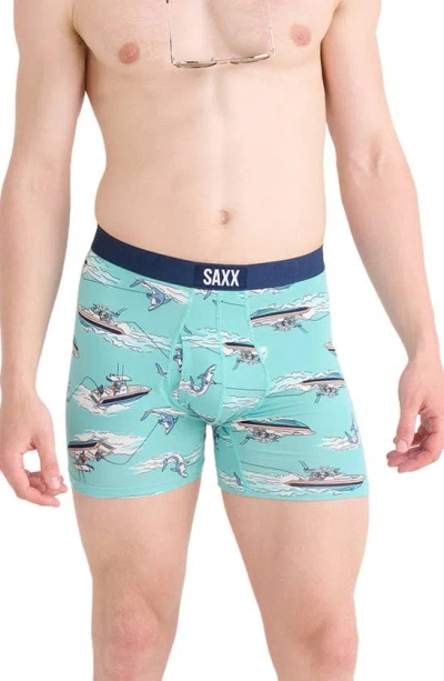 Saxx Ultra Supersoft Relaxed Fit Performance Boxer Briefs In Sharkski- Turquoise