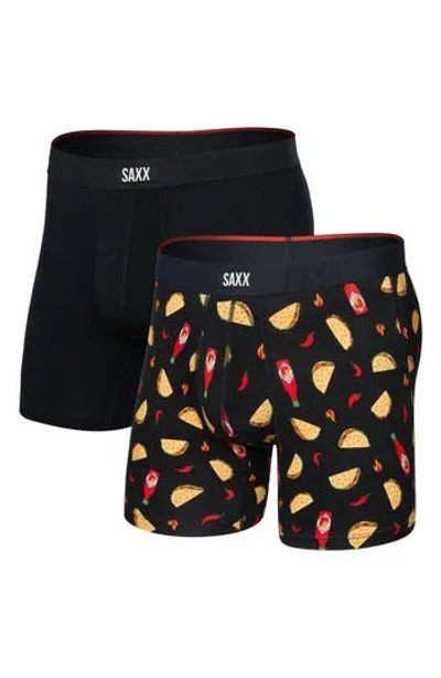 Saxx Vibe Xtra Assorted 2-pack Boxer Briefs In Flamin Hot/black
