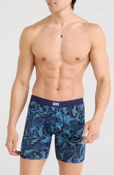 Saxx Vibe Xtra Boxer Briefs In Sharks And Minnows-dark Ink
