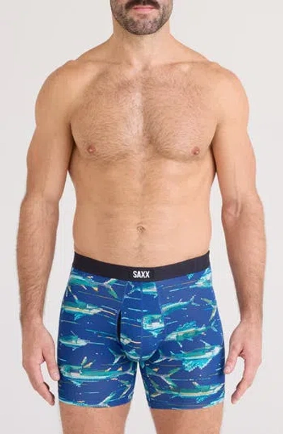Saxx Vibe Xtra Soft Comfort Boxer Briefs In Digi Fish-sapphire