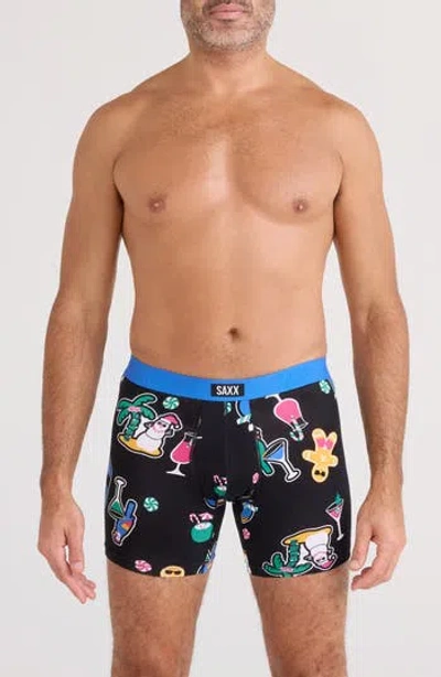 Saxx Vibe Xtra Soft Comfort Boxer Briefs In Island Holiday-black