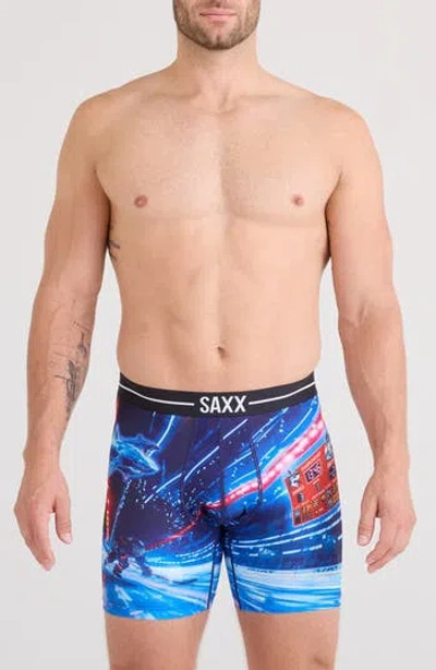 Saxx Volt Breathable Sim Fit Mesh Boxer Briefs In Sharks Vs Bros-blue