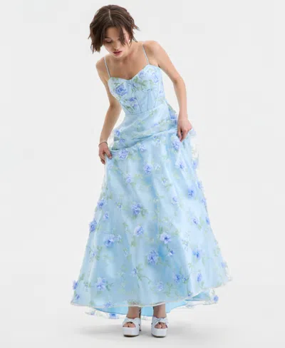 Say Yes Juniors' 3d Floral Embellished Ball Gown, Created For Macy's In Blue