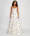 Say Yes Juniors' 3d Floral Embellished Ball Gown, Created For Macy's In Ivory,lavender
