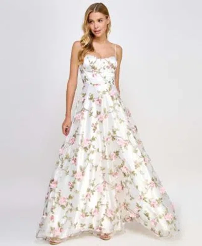 Say Yes Juniors 3d Floral Embellished Gown Created For Macys In Purple