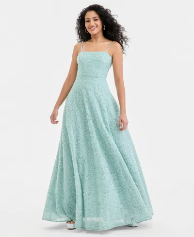 Say Yes Juniors' Beaded-soutache Ball Gown In Green
