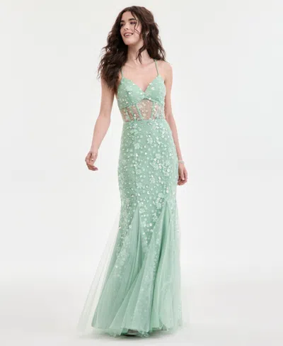Say Yes Juniors' Embellished Mermaid Sequin Gown In Green