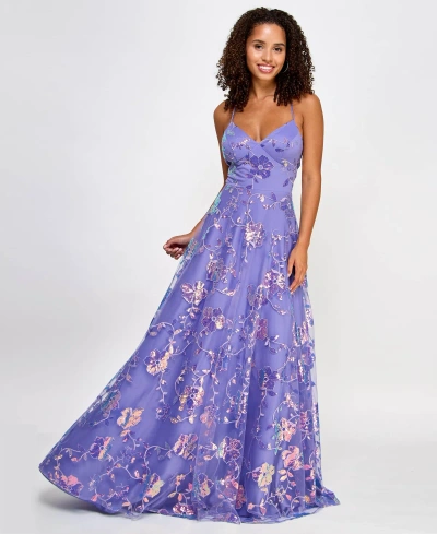 Say Yes Juniors' Embellished Open-back Gown, Created For Macy's In Lavender