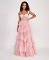 Say Yes Juniors' Faux-pearl-corset Ruffled-skirt Ball Gown, Created For Macy's In Blush