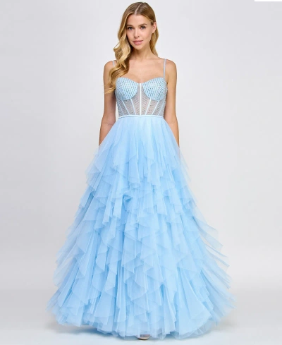 Say Yes Juniors' Rhinestone-embellished Bustier Ball Gown, Created For Macy's In Powder Blue