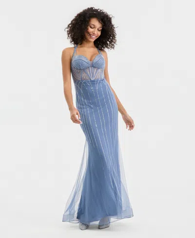 Say Yes Juniors' Rhinestone-embellished Lace-up Gown