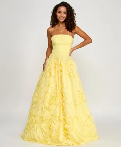 Say Yes Juniors' Ruffled Rosette Strapless Ball Gown, Created For Macy's In Yellow