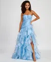 Say Yes Juniors' Ruffled Strapless Ball Gown, Created For Macy's In Light Blue
