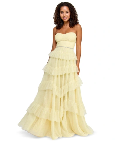 Say Yes Juniors' Ruffled Tiered Strapless Gown, Created For Macy's In Lemonade
