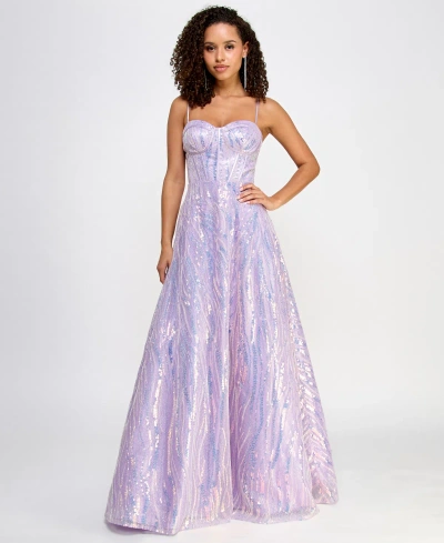 Say Yes Juniors' Sequin Embellished Sleeveless Gown, Created For Macy's In Lilac,iridescent