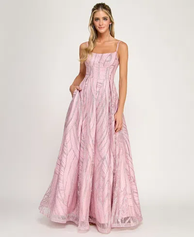 Say Yes Juniors' Square Neck Ball Gown In Pink