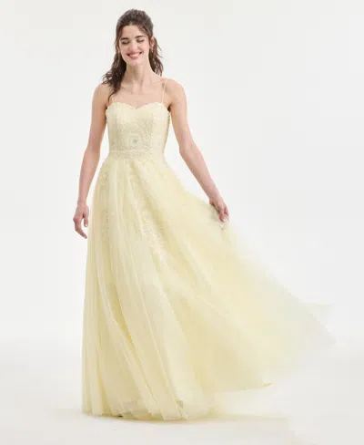 Say Yes Juniors' Strapless Embellished Ballgown, Created For Macy's In Yellow