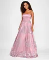 Say Yes Juniors' Strapless Lace-up-back Glitter Gown, Created For Macy's In Mauve