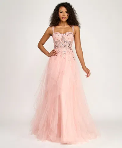 Say Yes Juniors' Wide Straps Sweetheart Neck Ball Gown In Pink