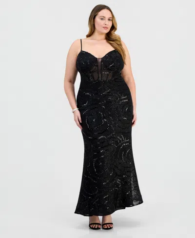 Say Yes Plus Size Sequinned Mermaid Gown In Black