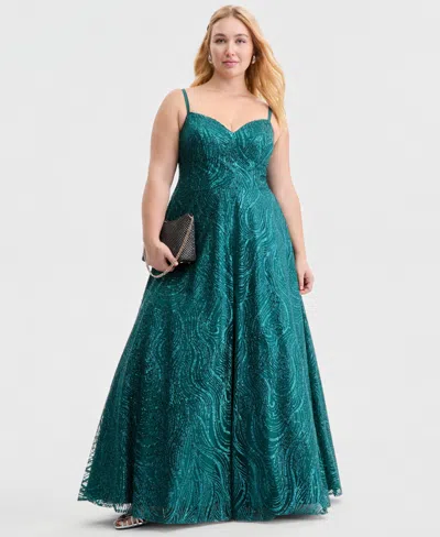 Say Yes Trendy Plus Size Sequin Glitter Ball Gown In Green