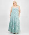 Say Yes Trendy Plus Size Sequined Embroidered Ball Gown, Created For Macy's In Med Green