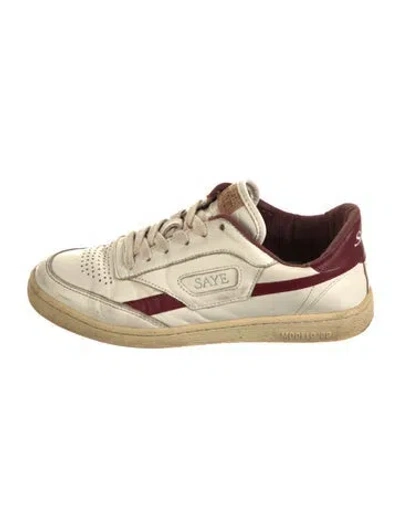 Pre-owned Saye Leather Colorblock Pattern Sneakers In White