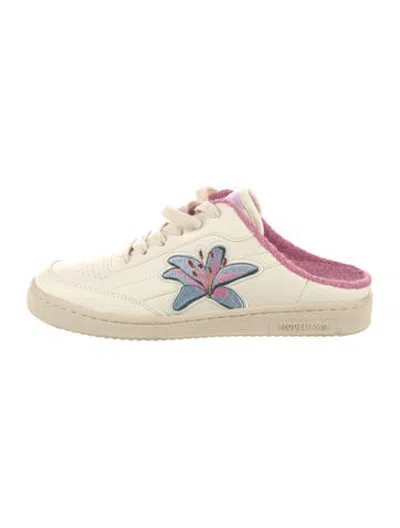 Pre-owned Saye Vegetarian Leather Floral Print Sneakers In Neutrals