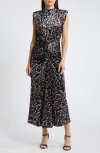Saylor Al Sleeveless Ruched Velour Dress In Black Multi