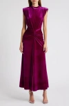 Saylor Al Sleeveless Ruched Velour Dress In Dark Fuchsia